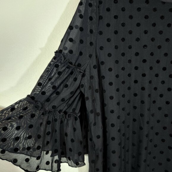 Lane Bryant Black Bell Sleeve Polka Dot Blouse 18/20 - Picture 3 of 6
